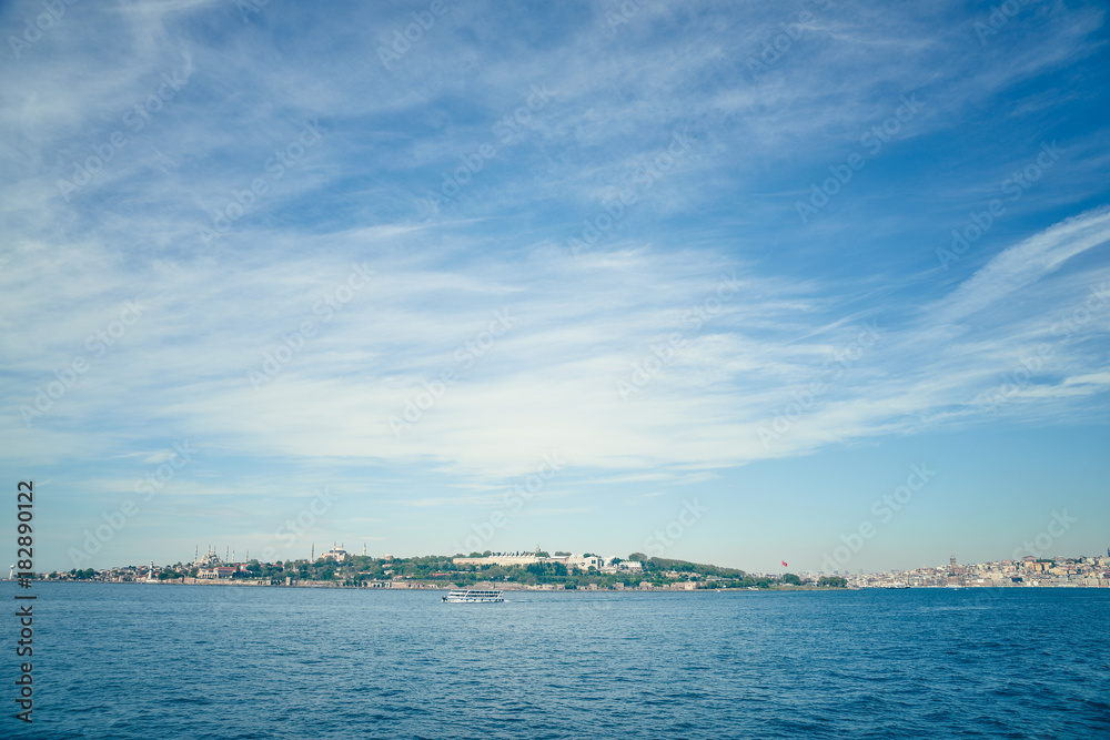 View from the sea at the mosque in Istanbul View from the sea at the mosque in Istanbul