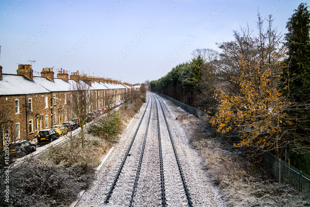 Fototapeta premium Snowfall on York Railway Tracks