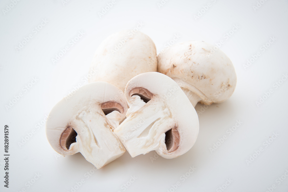 isolated white mushrooms on white background isolated white mushrooms on white background
