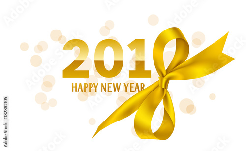 Happy New Year 2018 template design. Vector 2018 with golden bow and ribbon.