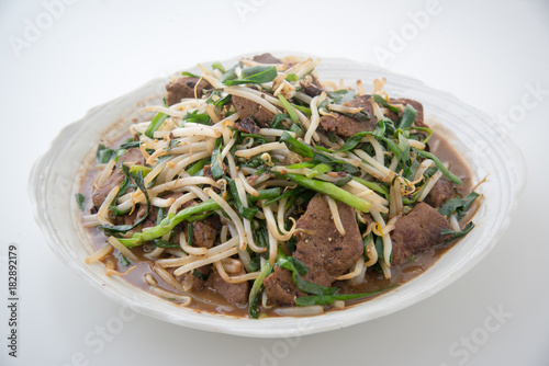 fried beef liver, bean sprout and chinese chive