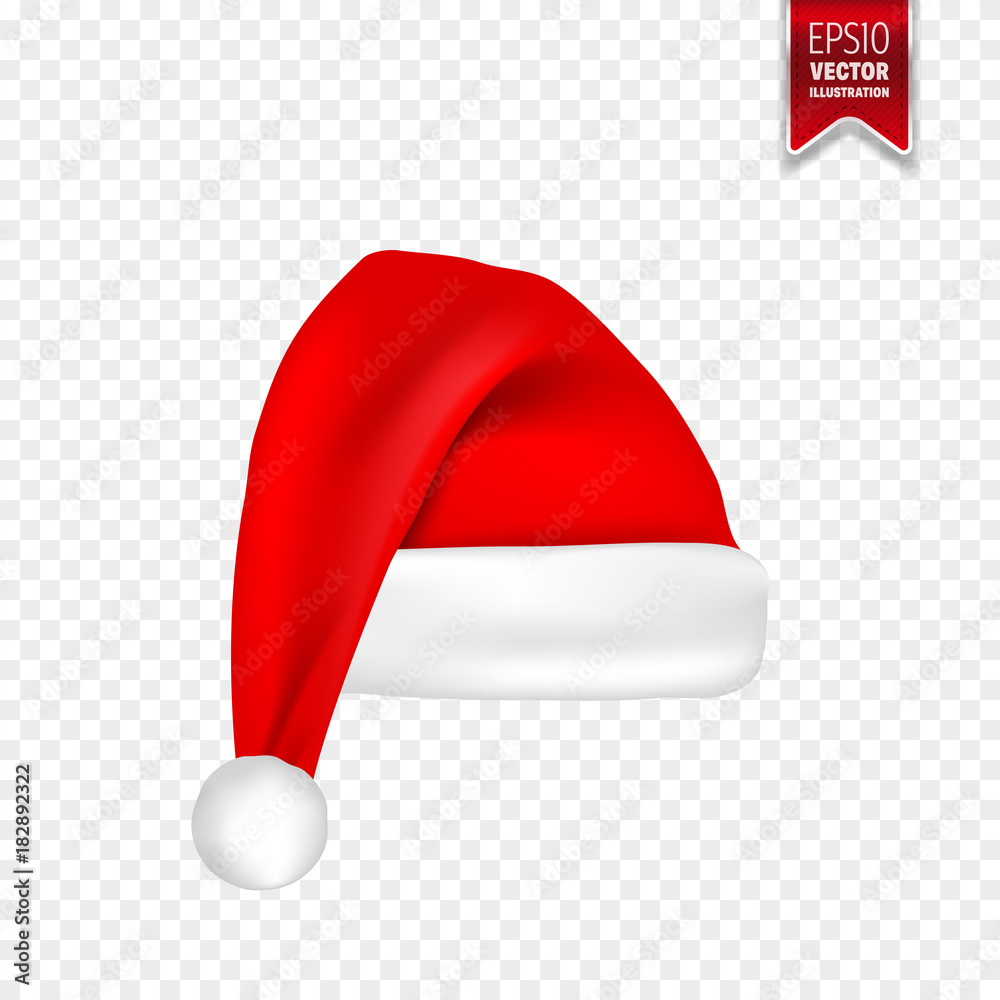 Christmas Santa Claus Hats With Shadow Set. New Year Red Hat Isolated on Transparent Background. Vector illustration. Christmas Santa Claus Hats With Shadow Set. New Year Red Hat Isolated on Transparent Background. Vector illustration.