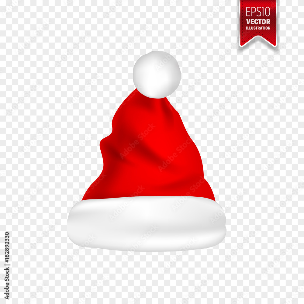 Christmas Santa Claus Hats With Shadow Set. New Year Red Hat Isolated on Transparent Background. Vector illustration. Christmas Santa Claus Hats With Shadow Set. New Year Red Hat Isolated on Transparent Background. Vector illustration.