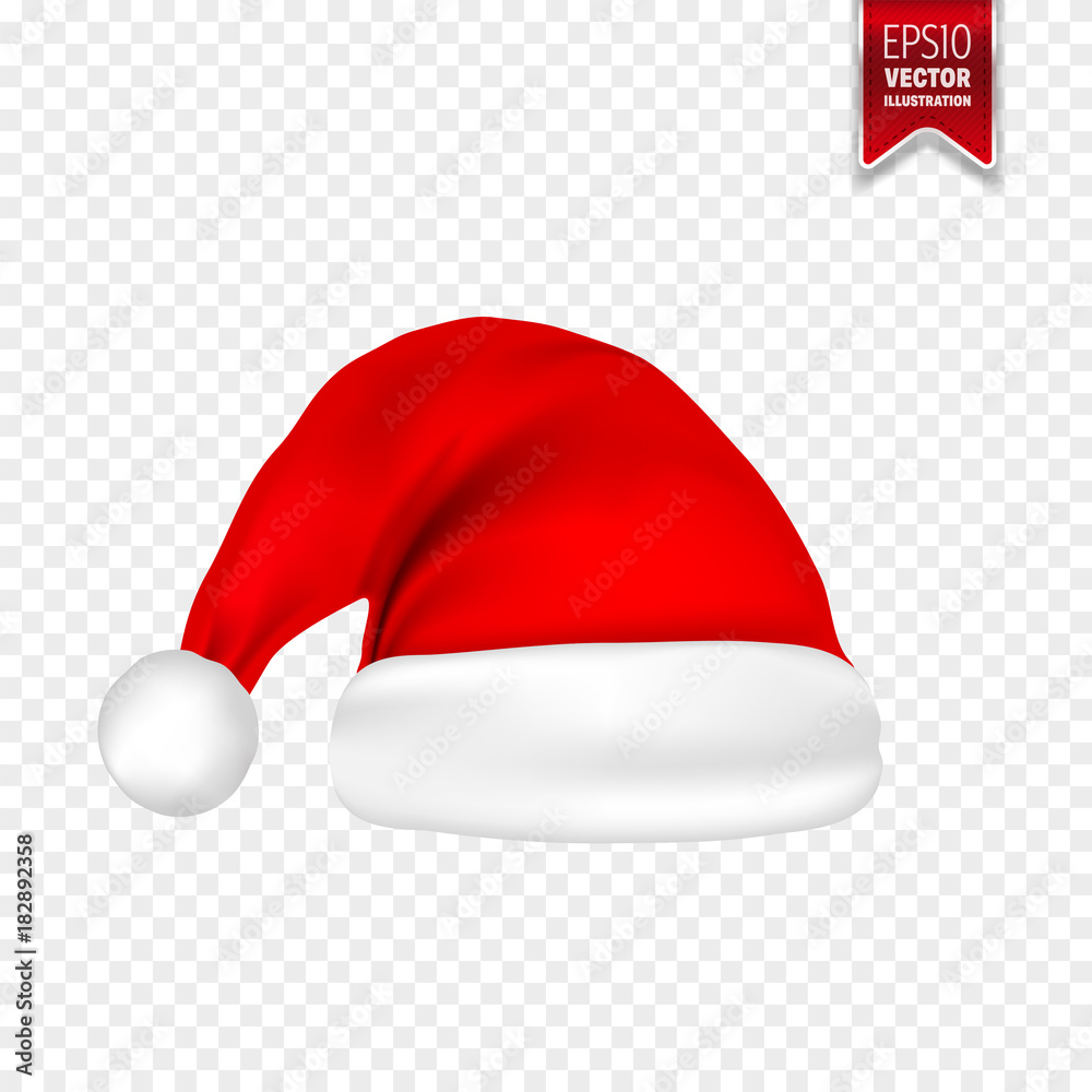 Christmas Santa Claus Hats With Shadow Set. New Year Red Hat Isolated on Transparent Background. Vector illustration. Christmas Santa Claus Hats With Shadow Set. New Year Red Hat Isolated on Transparent Background. Vector illustration.