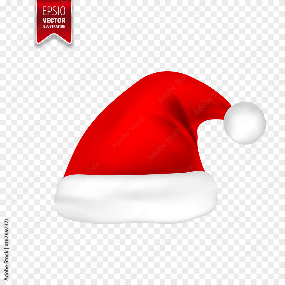 Christmas Santa Claus Hats With Shadow Set. New Year Red Hat Isolated on Transparent Background. Vector illustration. Christmas Santa Claus Hats With Shadow Set. New Year Red Hat Isolated on Transparent Background. Vector illustration.