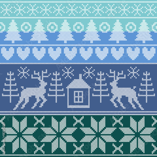 Forest spirit. Set of traditional Scandinavian Christmas patterns.