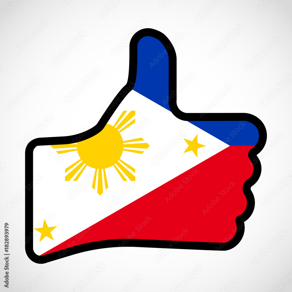 Flag Of Philippines In The Shape Of Hand With Thumb Up Gesture Of Approval Meaning Like Finger Sign Flat Design Illustration Stock Vector Adobe Stock