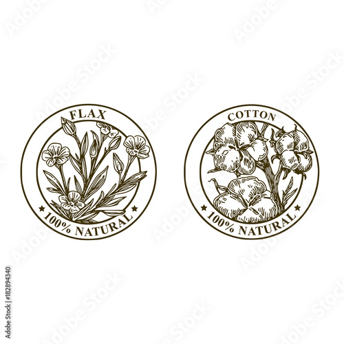 Set of farm plants labels. Engraving style. Vector illustration.