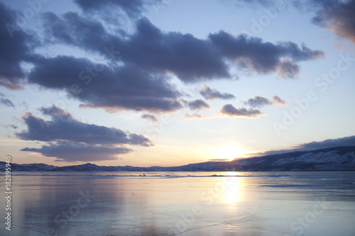 Lake Baikal winter landscape. Small sea.