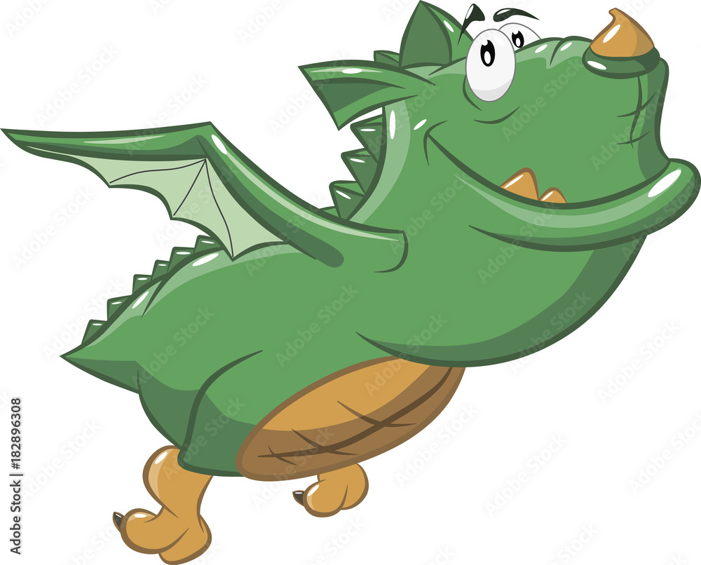 Obraz premium позитивный улыбающийся зеленый дракон на белом фоне, векторная иллюстрация
