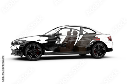 Lateral transparent car on a white background