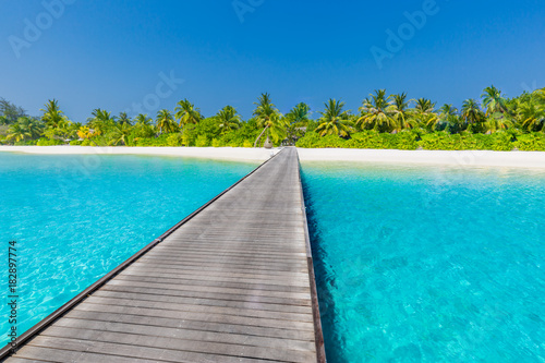Perfect tranquil beach scene, soft sunlight and white sand and blue endless sea as tropical landscape © icemanphotos