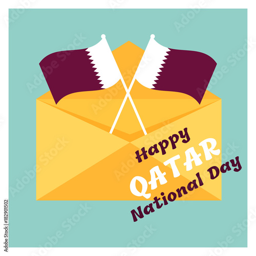 18 December.Qatar National Day card in national flag color theme.
