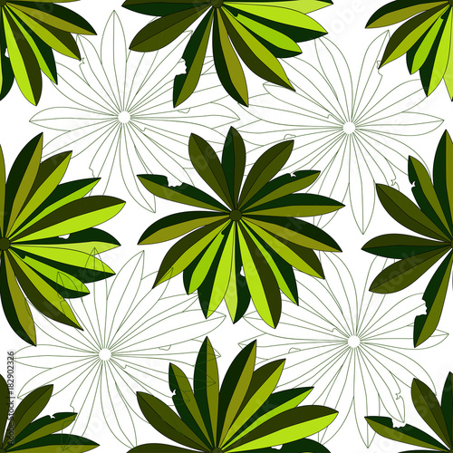 green tropical leaves on white background. Seamless pattern. Print idea © Viktoriia