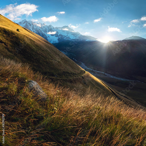 Sunrise in mountains of Svaneti photo