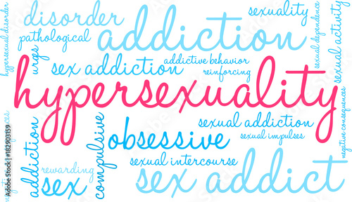 Hypersexuality Word Cloud on a white background. 