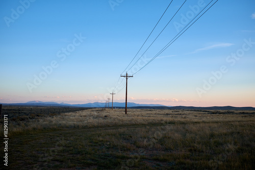 Line of electricity poles in a Colorado landscape