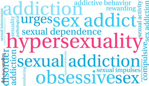 Hypersexuality Word Cloud on a white background. 