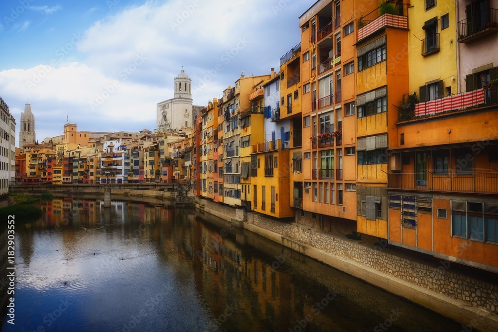 Riverside of Girona with colorful houses