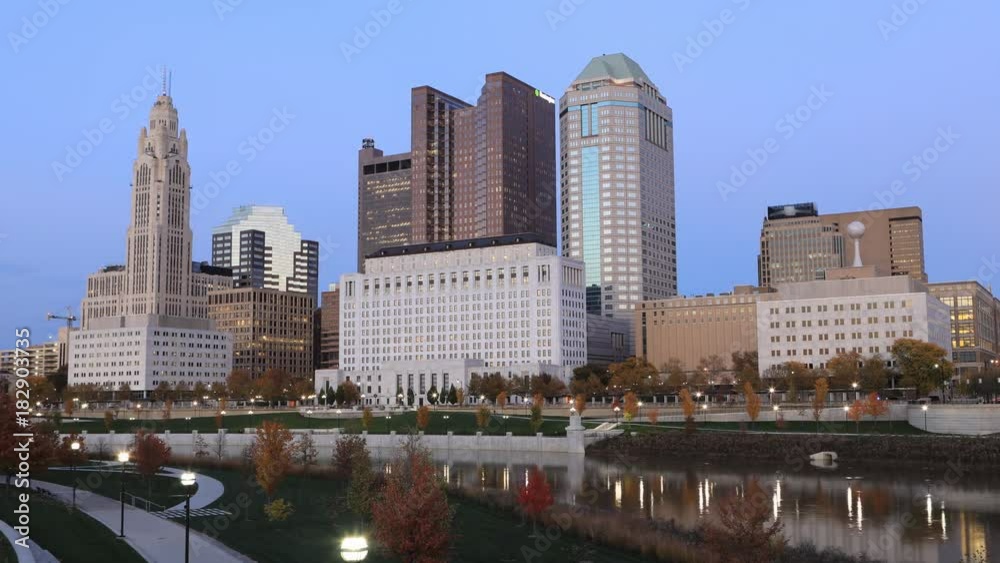 Day to night timelapse scene of Columbus, Ohio skyline 4K Day to night timelapse scene of Columbus, Ohio skyline 4K