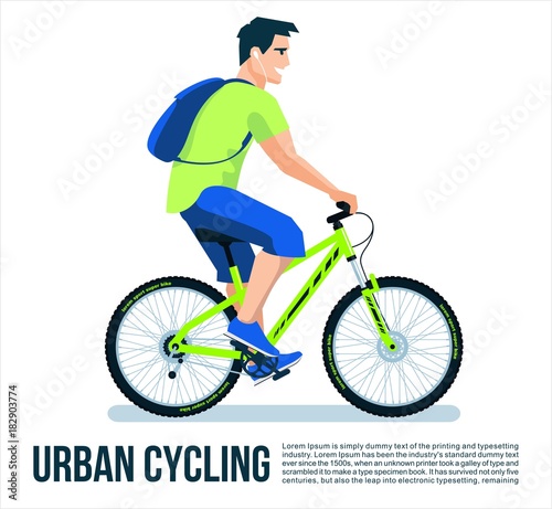 Biker Man in Bike Ride on the White Background, Cool Vector, Banner or Poster Vector Design Flat Illustration