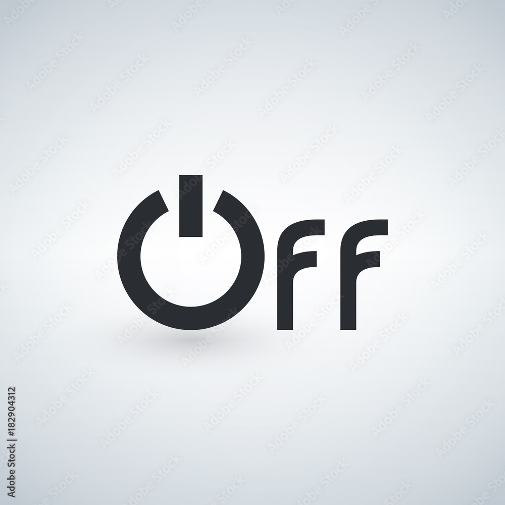 Power off word icon, minimalistic simple flat design isolated on light background, vector Power off word icon, minimalistic simple flat design isolated on light background, vector
