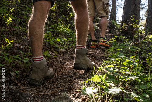 Hiking legs in the forest