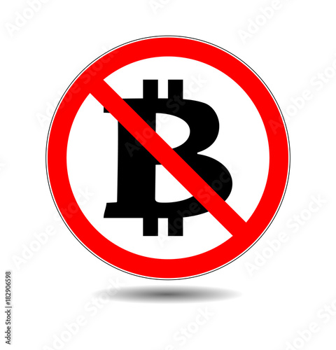 Bitcoin not accepted sign. Crypto monets not allowed icon with red circle. Virtual currency exchange concept. Stop Bitcoin. It is forbidden Cryptocurrency. Red prohibitory sign. Vector illustration. .