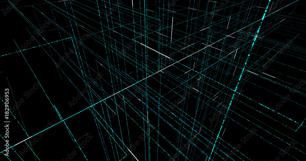 Obraz premium Abstract digital background. Geometry lines with dashes and glow. 3d rendering.