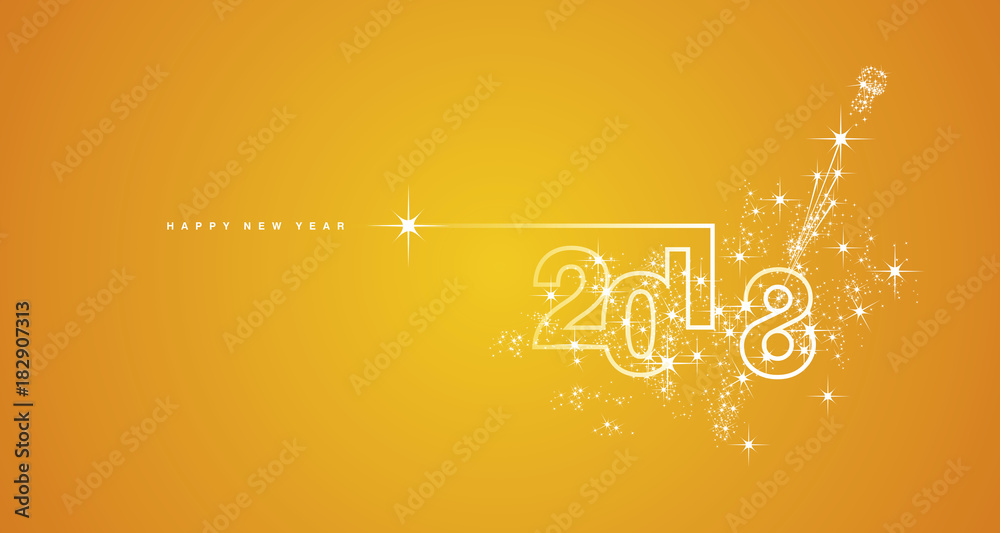 Fototapeta premium New Year 2018 line design firework white yellow vector