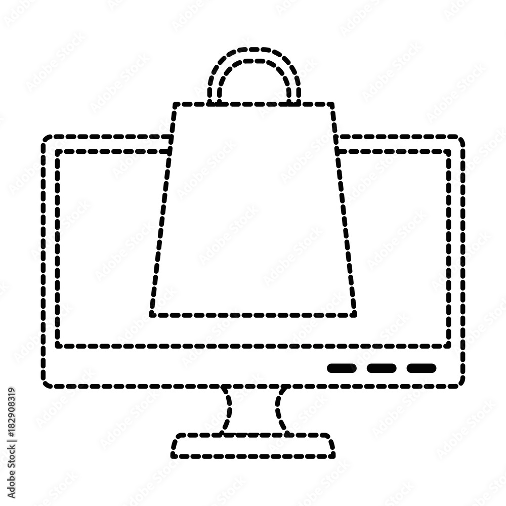 monitor computer with shopping bag vector illustration