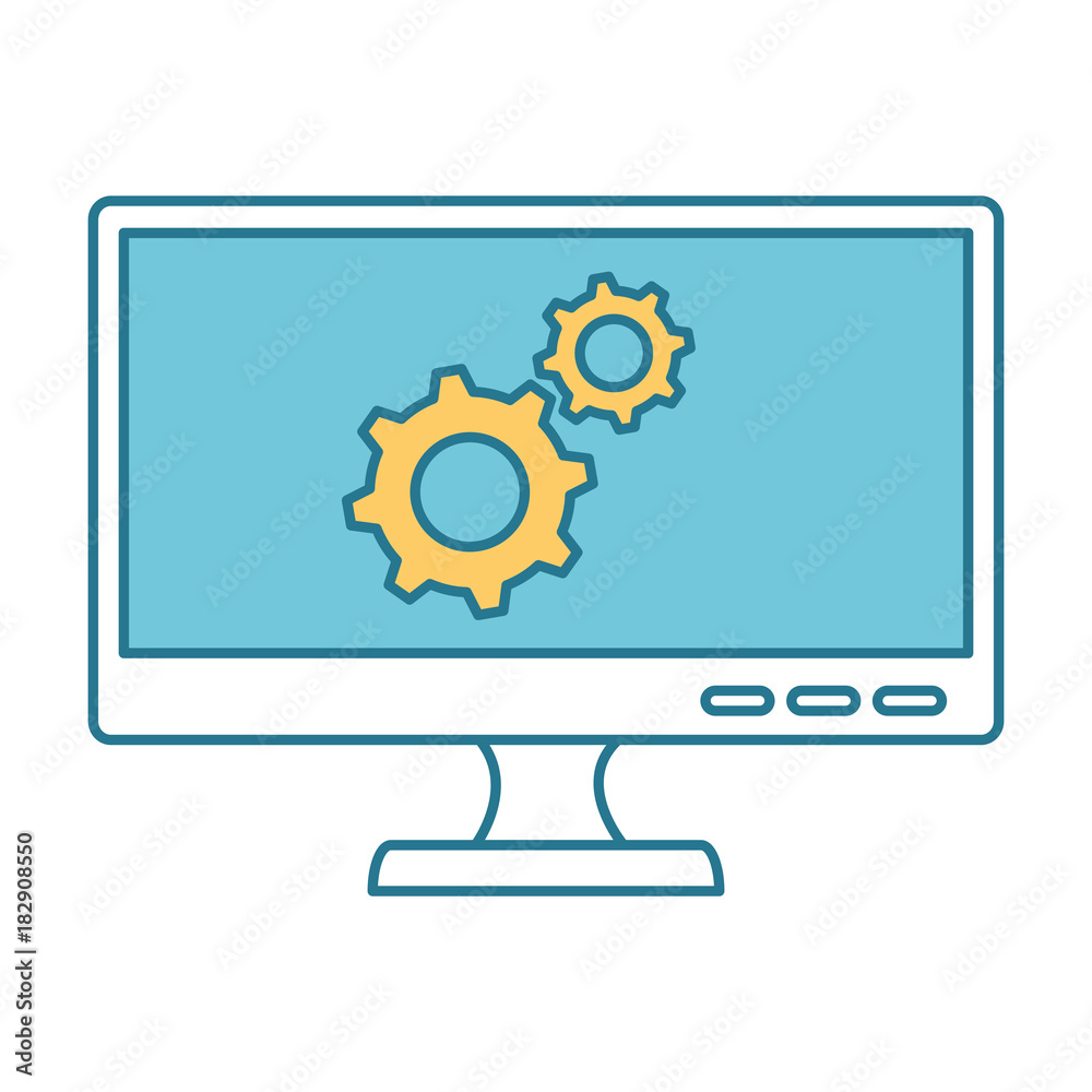monitor computer with gears vector illustration design monitor computer with gears vector illustration design