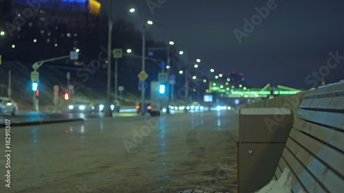 Wallpaper Mural man walks away in the night city street, snow winter Torontodigital.ca