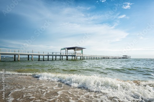 Wooden pier between sunset in Phuket  Thailand. Summer  Travel  Vacation and Holiday concept.