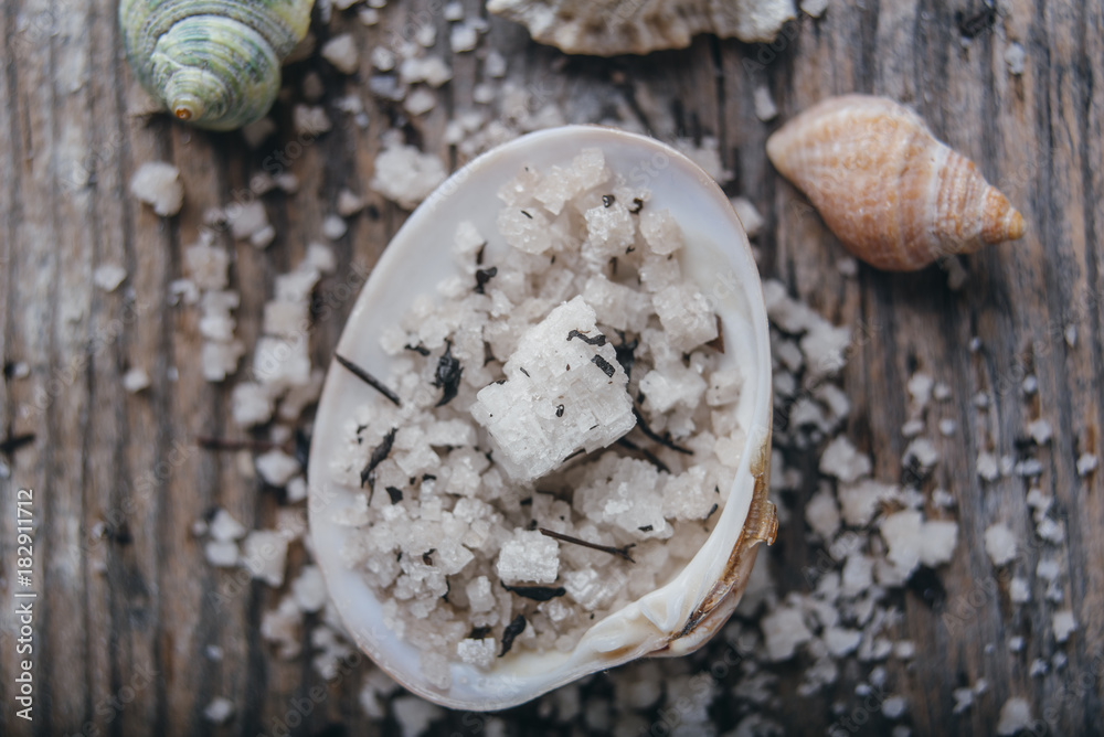 Sea salt in a seashell Sea salt in a seashell