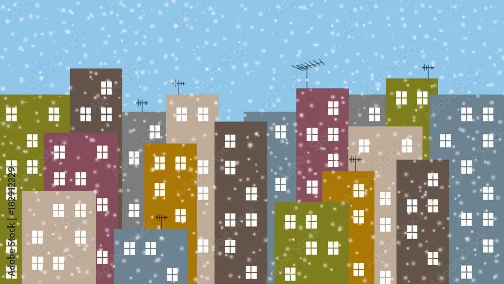 Winter cityscape, animation with snow Winter cityscape, animation with snow