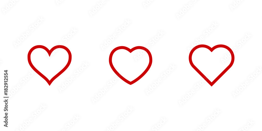 Heart icons, red linear vectors