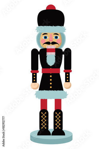 Christmas nutcracker cartoon illustration. Wooden soldier toy gift from the ballet. EPS 10 vector illustration.