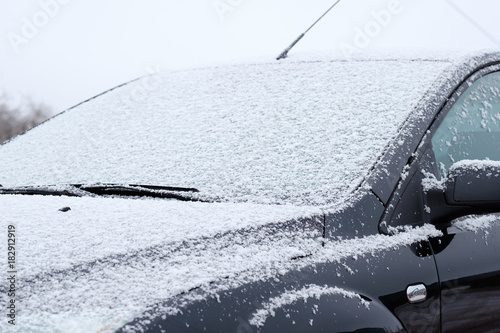 Winter frozen car window