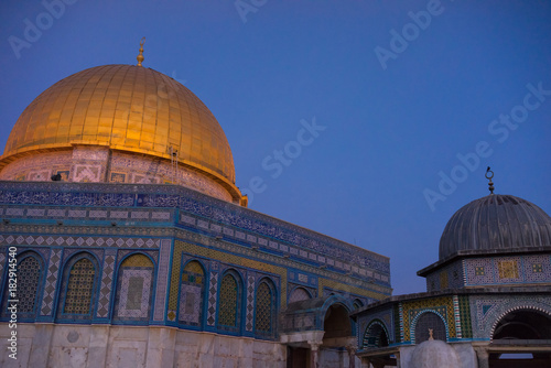 BAITULMUQADDIS, PALESTINE - 13TH NOV 2017; Dome of the Rock Islamic Mosque Temple Mount, Jerusalem. Built in 691, where Prophet Mohamed ascended to heaven on an angel in his "night journey".