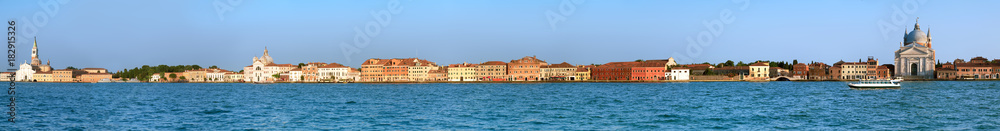 Long panoramic image of Guidecca island in Venice