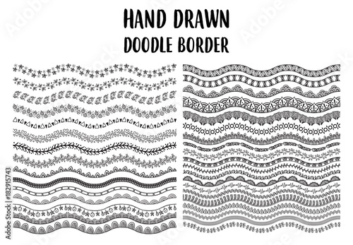 Vector set of hand drawn doodle border 