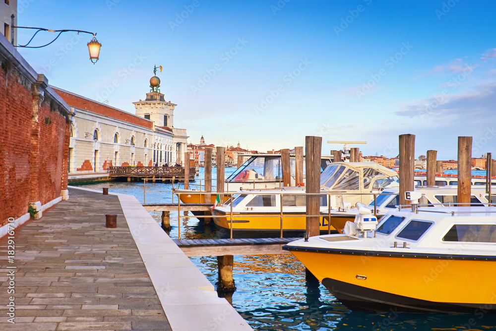 Motor boats by Punta della Dogana in Venice, Italy