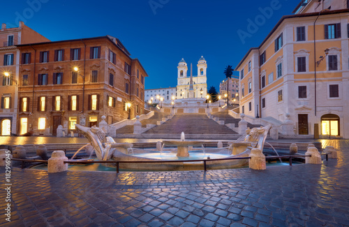 Photography Monumental staircase Spanish Steps and and Trinita dei Monti church at night