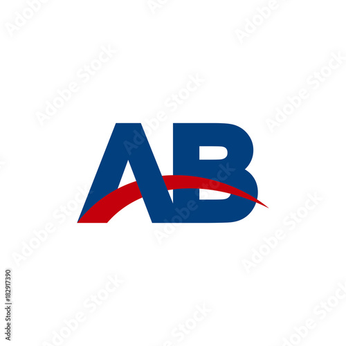 Initial letter AB, overlapping movement swoosh logo, red blue color
