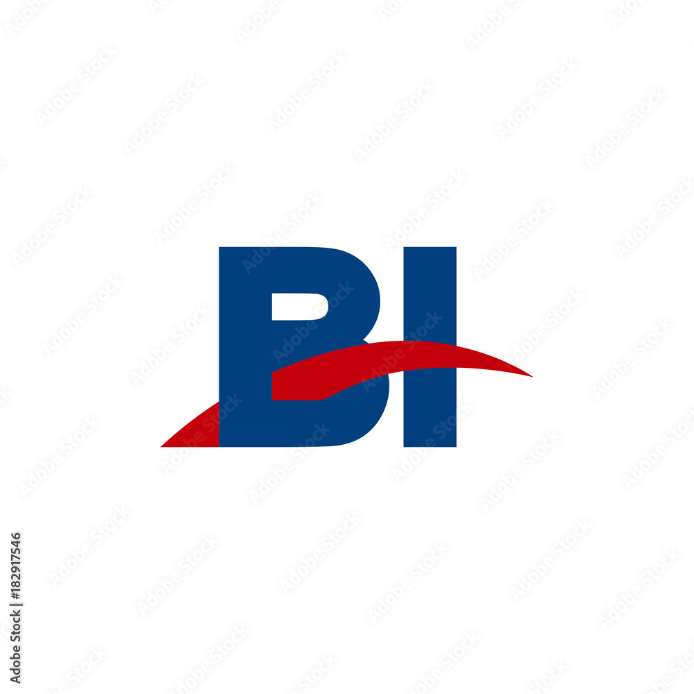 Initial letter BI, overlapping movement swoosh logo, red blue color Initial letter BI, overlapping movement swoosh logo, red blue color