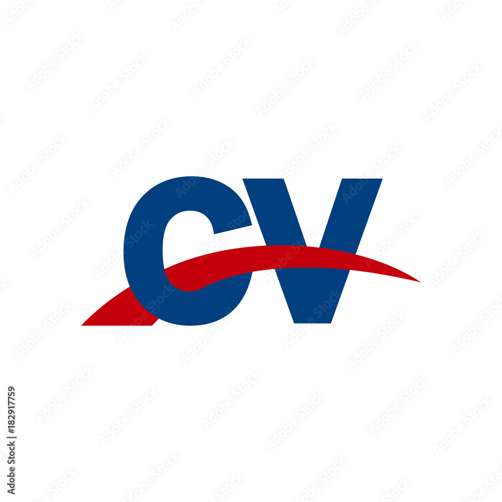 Initial letter CV, overlapping movement swoosh logo, red blue color Initial letter CV, overlapping movement swoosh logo, red blue color