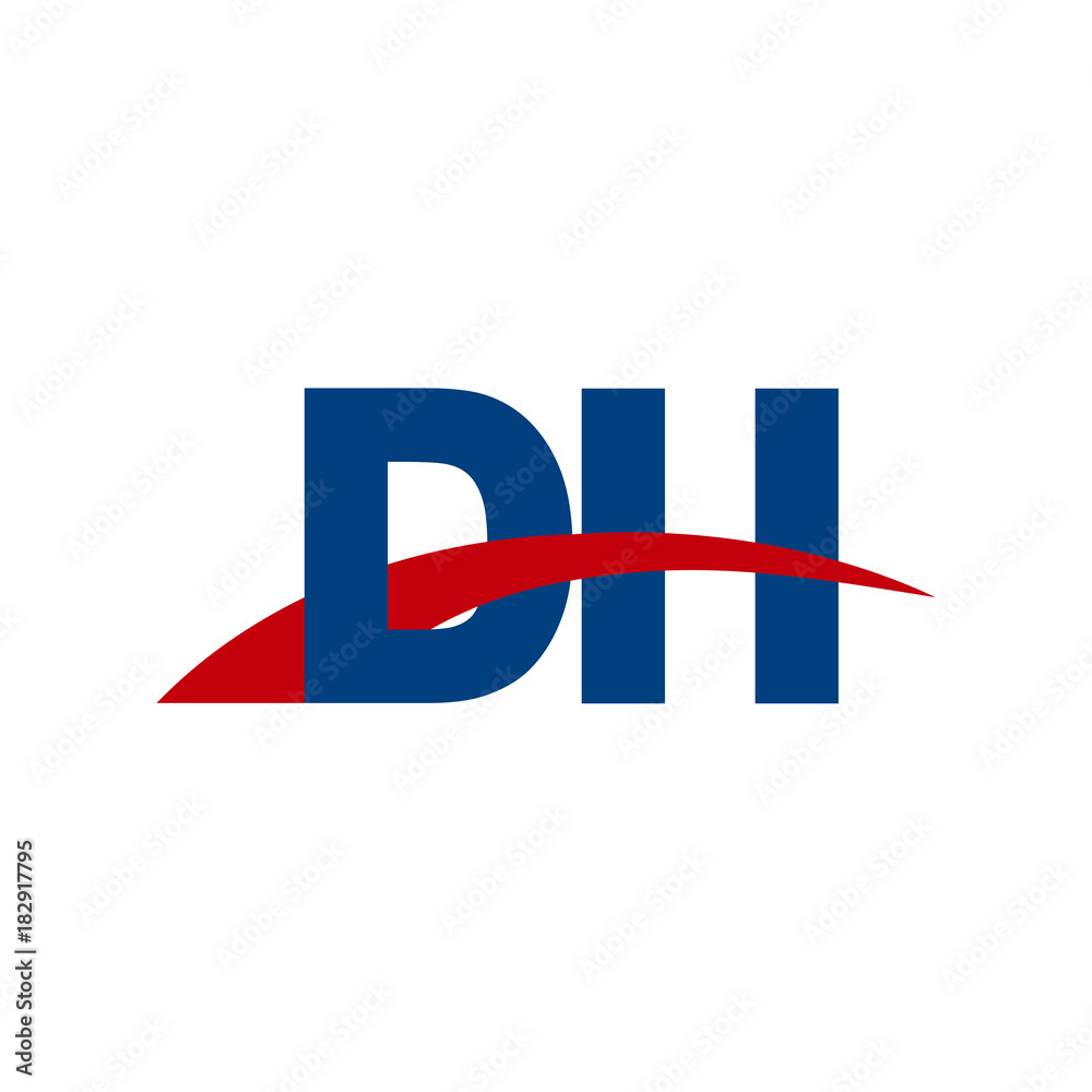 Initial letter DH, overlapping movement swoosh logo, red blue color Initial letter DH, overlapping movement swoosh logo, red blue color
