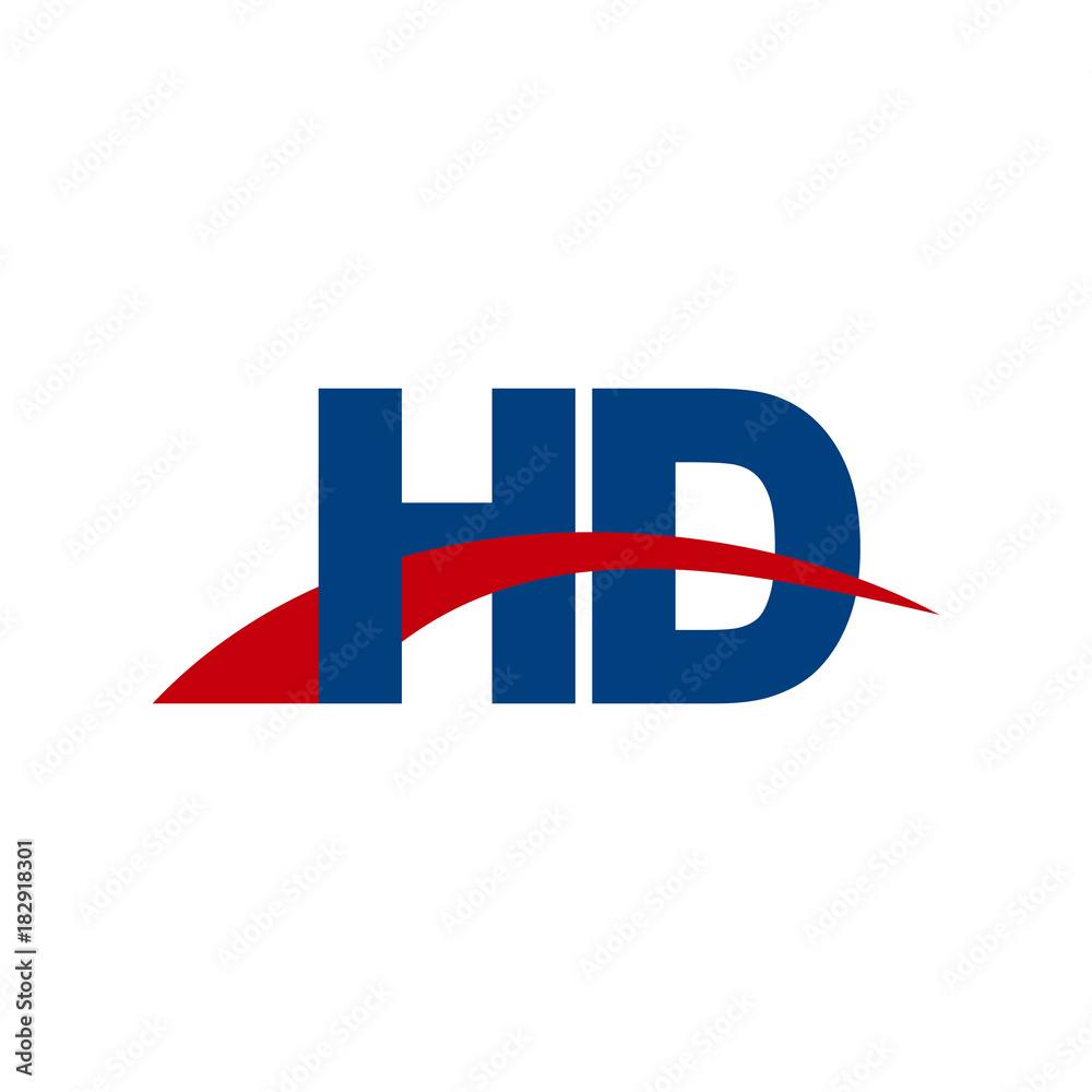 Initial letter HD, overlapping movement swoosh logo, red blue color Initial letter HD, overlapping movement swoosh logo, red blue color
