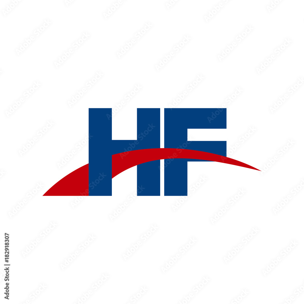 Initial letter HF, overlapping movement swoosh logo, red blue color Initial letter HF, overlapping movement swoosh logo, red blue color